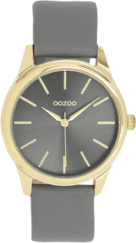 Gold coloured OOZOO watch with dark grey leather strap - C11679